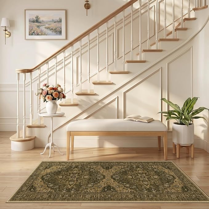 RELEANY Area Rugs Runner 2'6"x5' Washable Non-Slip, Floral Vintage Distress