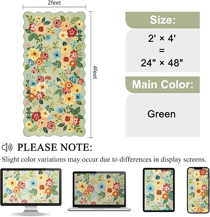 DUKINO 2x4 Washable Runner Rugs, Non Slip Floral Print Entryway Rug