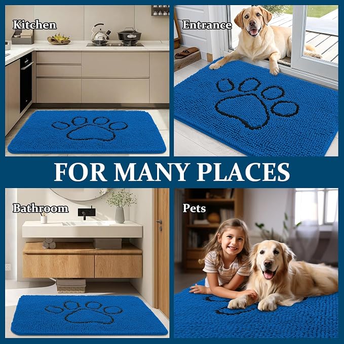 OLANLY Dog Door Mat for Muddy Paws 36x24, Paw Print Design, Absorbs Moisture