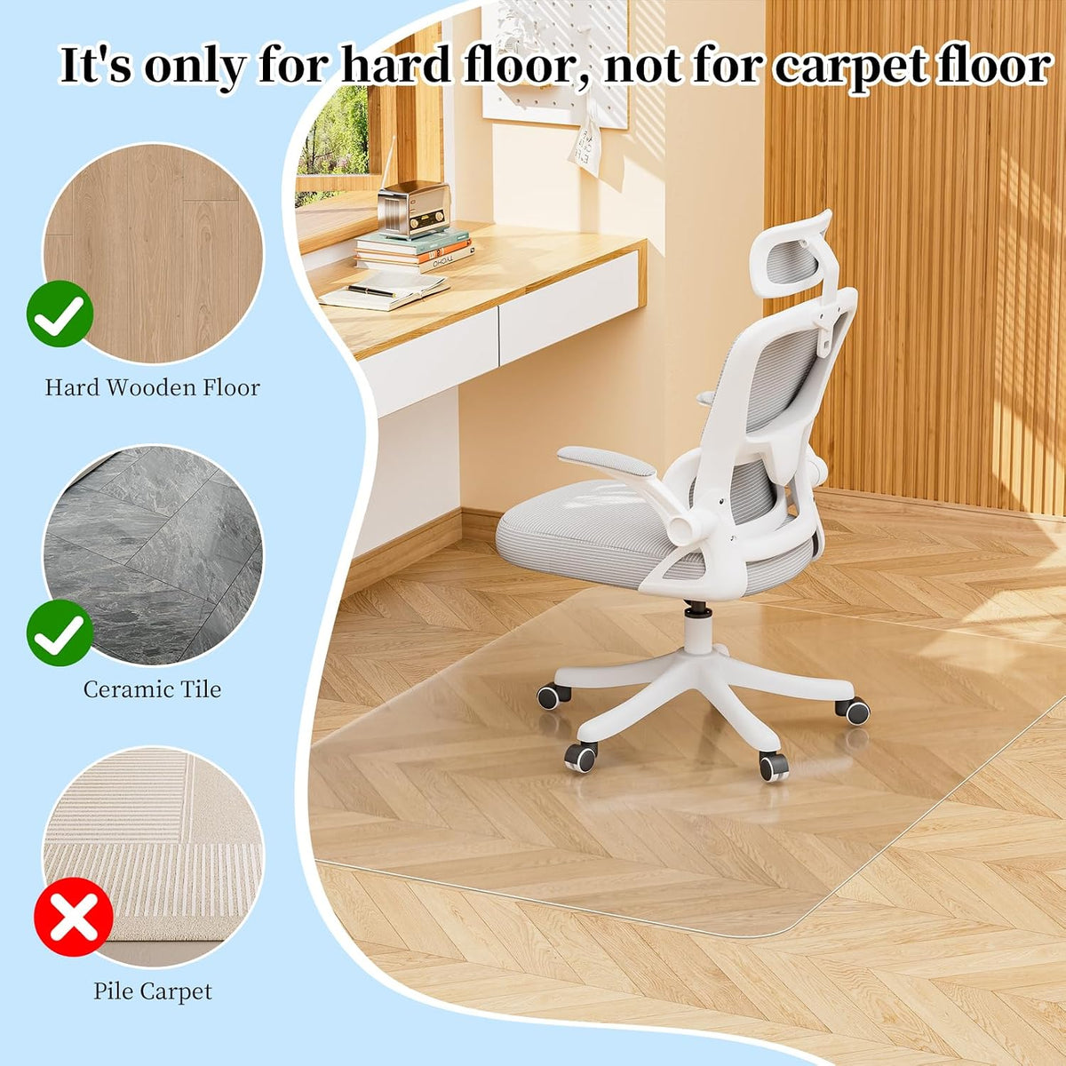 Tonaus Office Chair Mat for Hard Floor 48"×36" Desk Chair Mat