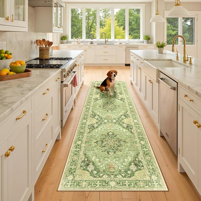 RELEANY Area Rugs Runner 2'x8' Washable Non-Slip, Floral Vintage Distress