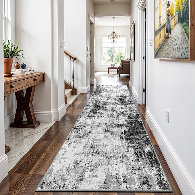 3x12 Washable Runner Rugs for Hallway: Long Abstract Runners for Entryway