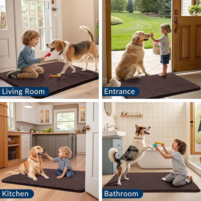 Smiry Dog Door Mat for Muddy Paws 54x32, Absorbent Dirt Trapper, Non-Slip