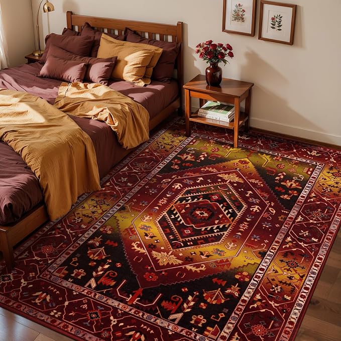 SERISSA Area Rug 3x5 Boho Rugs for Bedroom, Washable Non-Slip Living Room Rug