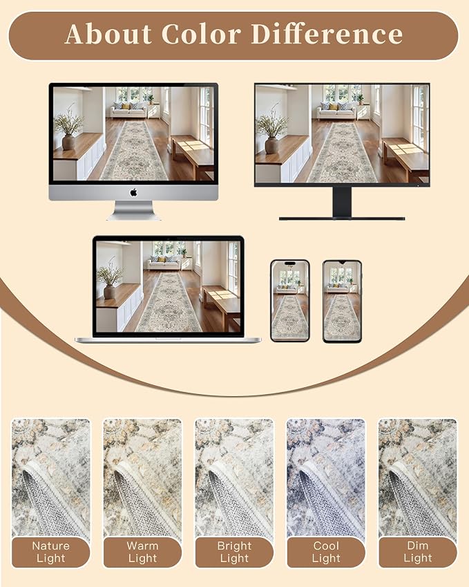 Madane Washable Area Rug 2x3, Small Entryway Rug Non-Slip Vintage Door Mat