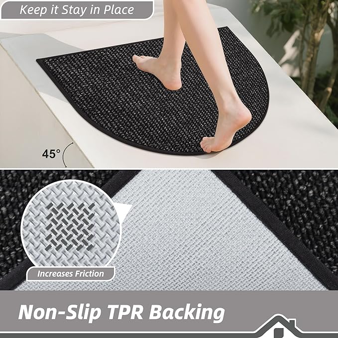 BEQHAUSE Dirt Trapper Door Mat 26" x 40" Half Circle Non-Slip Washable Doormats