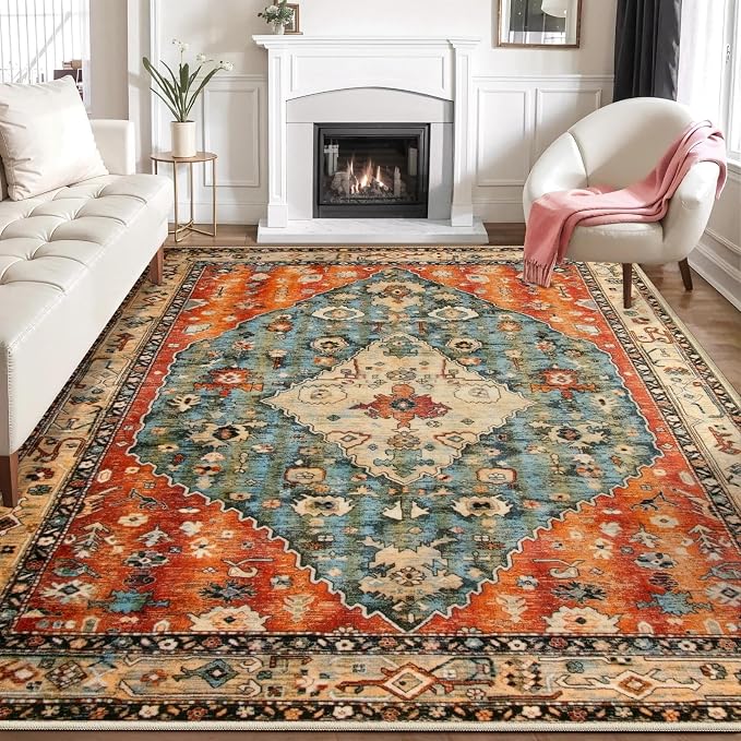 SERISSA Boho Tribal 8x10 Area Rugs, Washable Vintage Large Living Room Rug