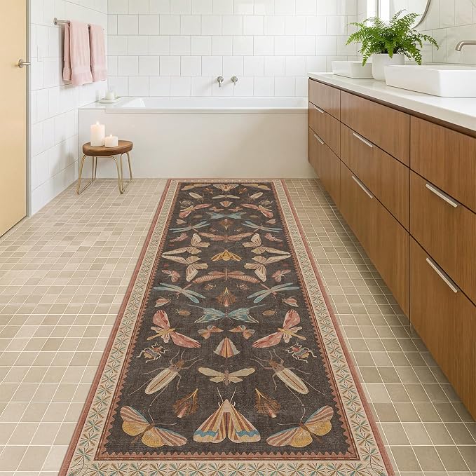 Hazo Haus Orange Brown Hallway Runner Rug 2'6"x12', Soft Low Pile Non Slip