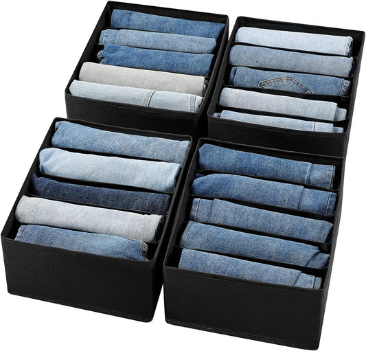 Jeans Drawer Organizers for Clothing, 5 Compartment Wardrobe Storage Box, Washable Clothes Organizer for Folded Clothes, Jeans, Pants, Leggings, t-shirts(Black)
