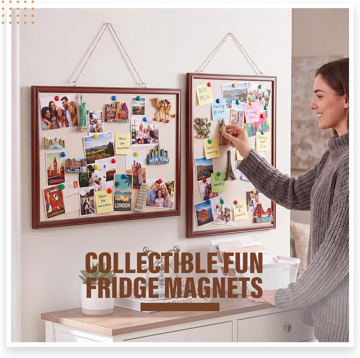 Magnetic Linen Bulletin Board Wood for Wall, 30 x 20'', Walnut