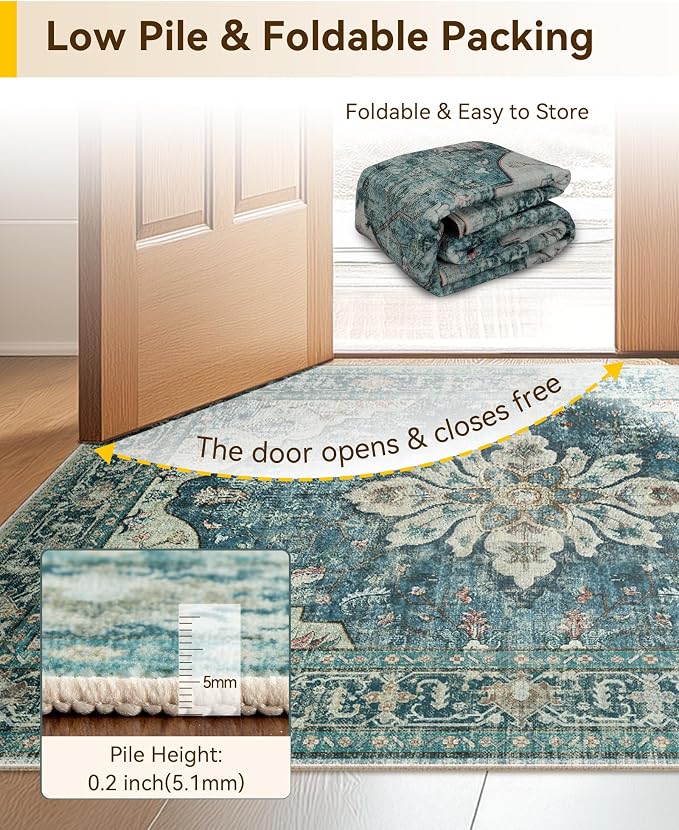 RELEANY Area Rugs 6'x8' Washable Non-Slip, Floral Vintage Distress Medallion