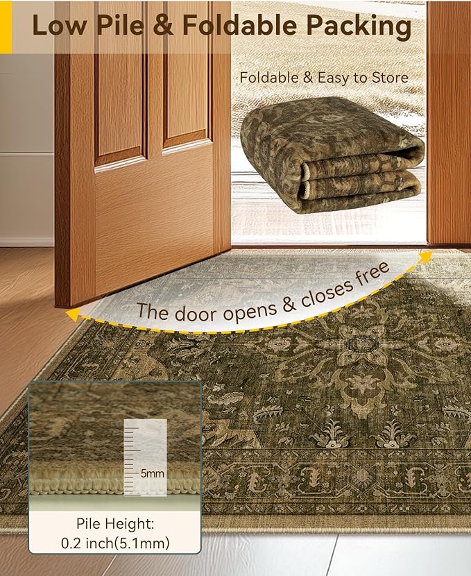 RELEANY Area Rugs Large 9'x12' Washable Non-Slip, Floral Vintage Distress
