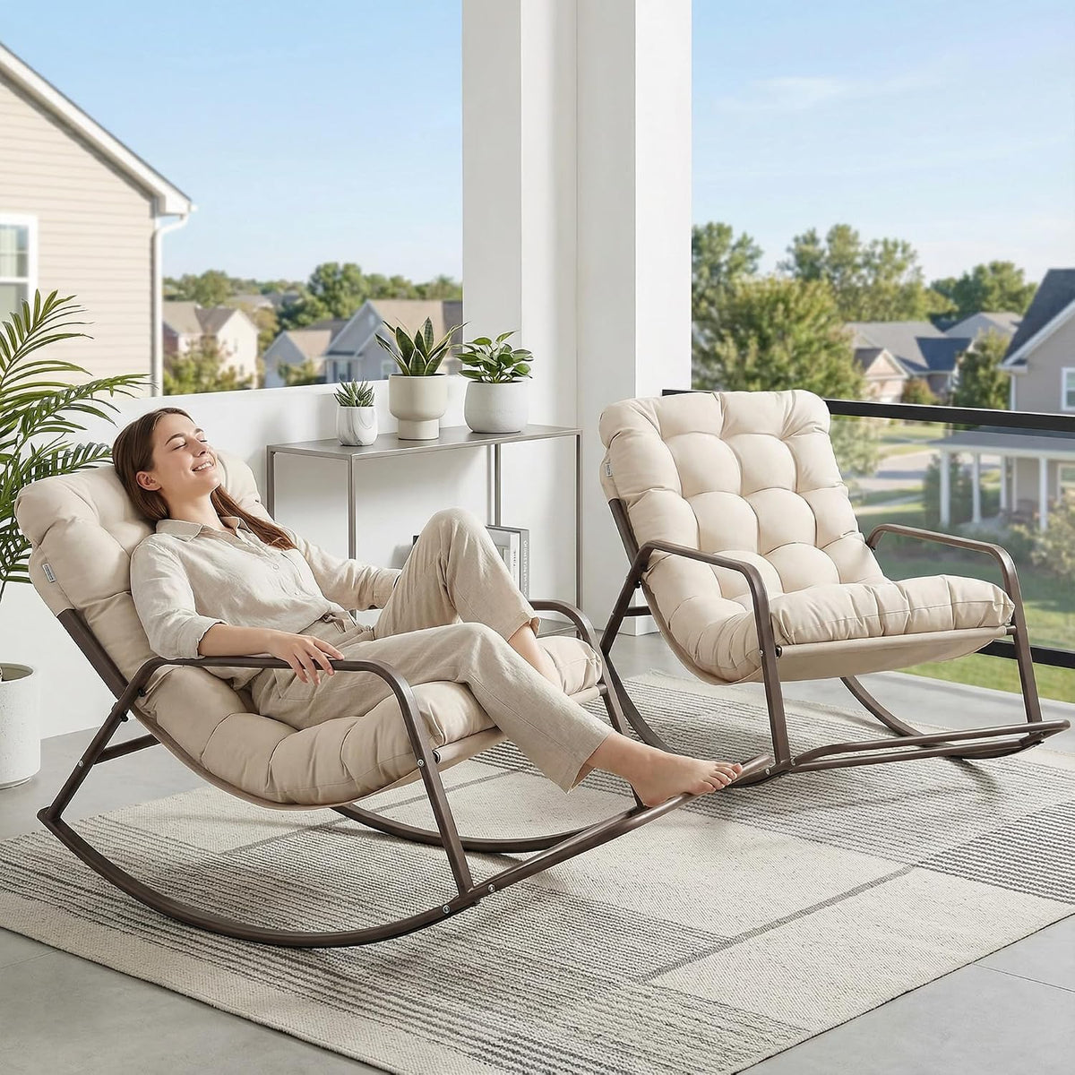 RADIATA 2pcs Rocking Lounge Chair, Outdoor Reclining Lounger with Footrest
