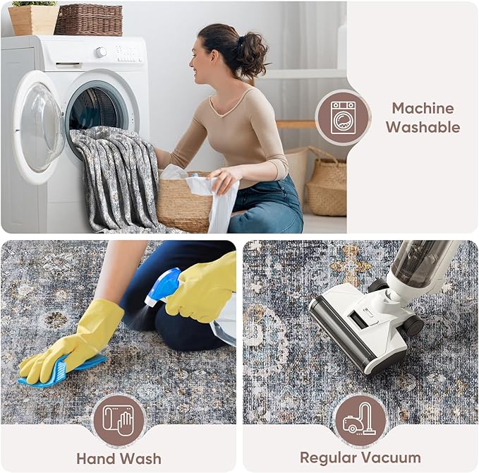 Rugcomf Bedroom Rug 3x5 Rug Washable Area Rug Non Slip Low Pile Small Carpet