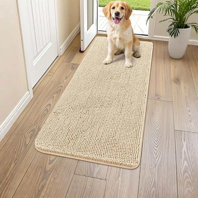Smiry Dog Door Mat for Muddy Paws 44x24, Absorbent Dirt Trapper, Non-Slip