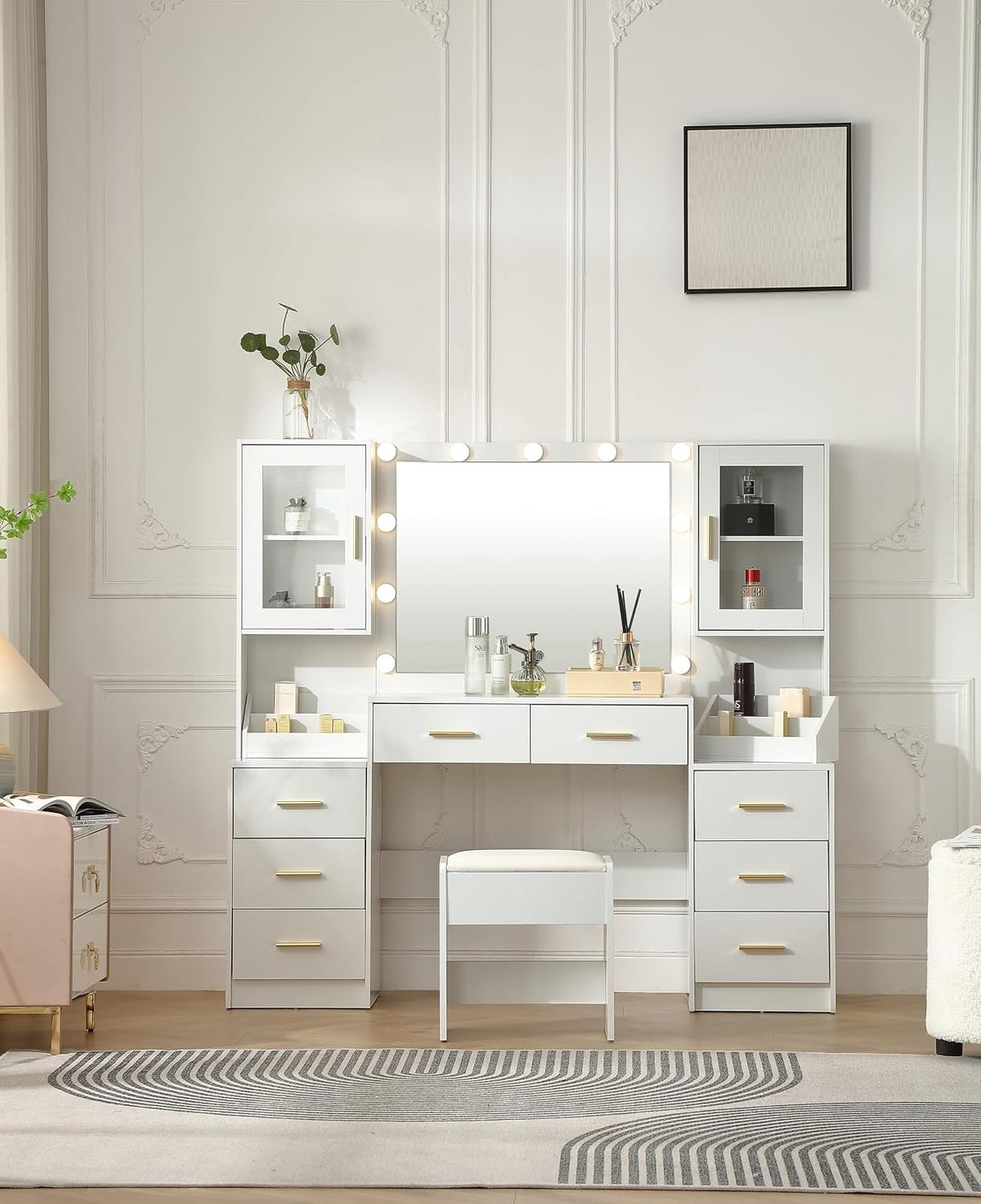 FOREST GRAVITY 55.1'' Extra Large Makeup Vanity Desk with Folding Up Mirror