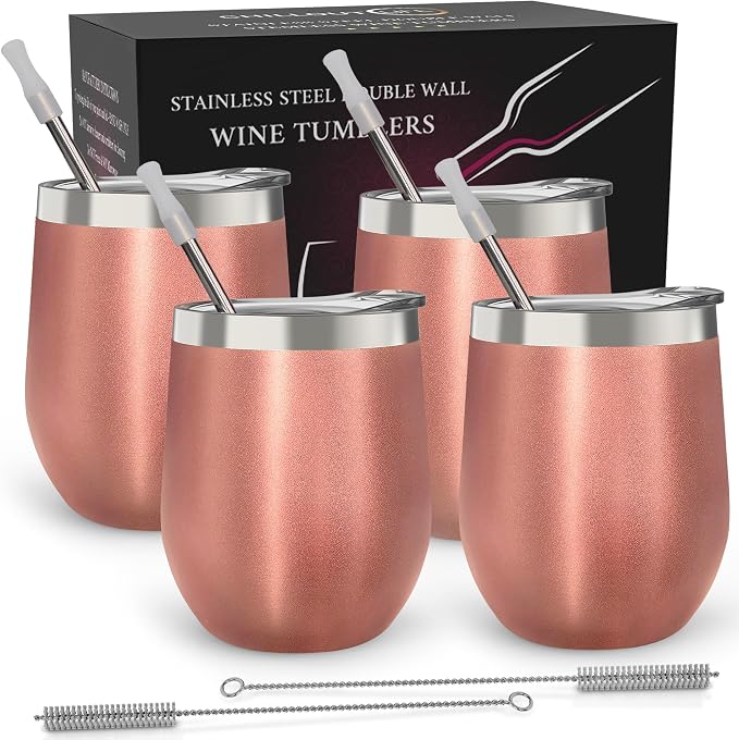 CHILLOUT LIFE 12 oz Stainless Steel Wine Tumblers 4 Pack