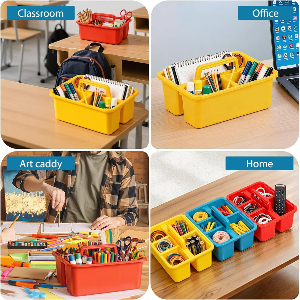 12 Pack Classroom Caddy, Plastic Caddies with Handle & Removable Dividers