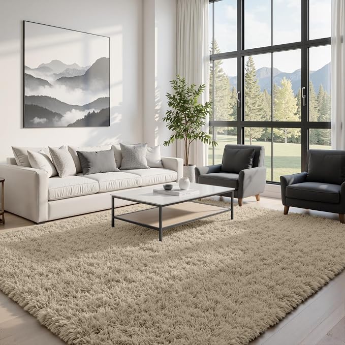 6x9 Area Rugs for Living Room Rug: Soft Fluffy Shag Gray Camel Rugs for Bedroom