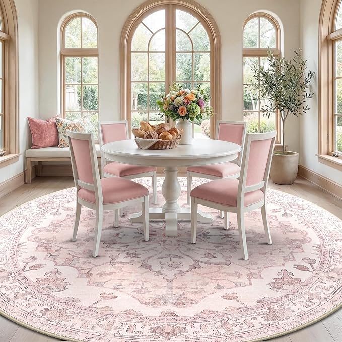 RELEANY Area Rugs Round 10ft Washable Non-Slip, Floral Vintage Distress