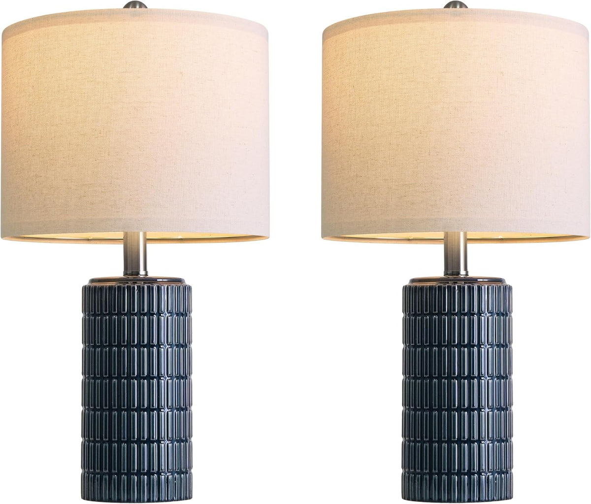 PoKat 20.75" Small Blue Table Lamps, Farmhouse Bedside Lamps for Bedroom Set of 2, Ceramic End Table Lamps for Night Stands Living Room, Modern Nightstand Desk Lamps, Dark Blue