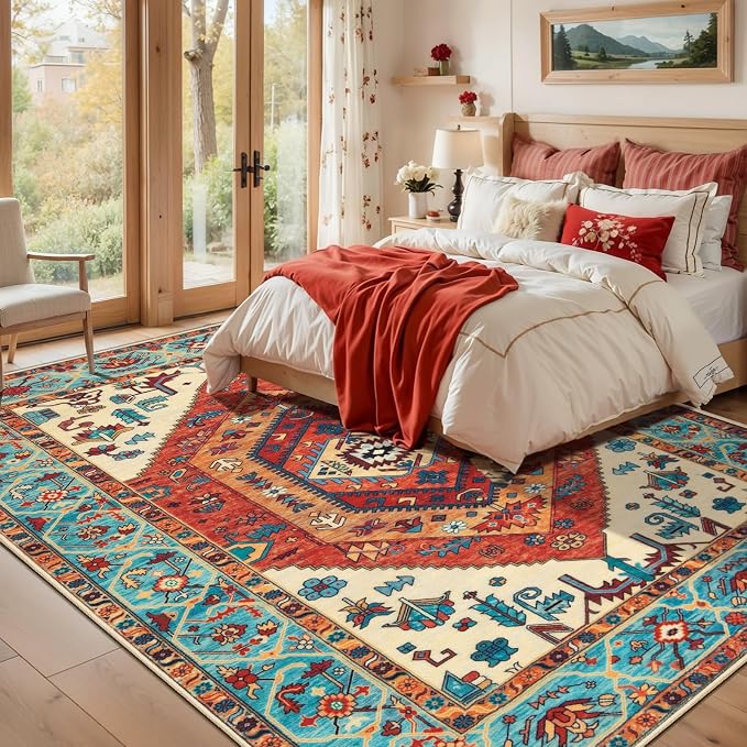 SERISSA 7x9 Area Rugs for Living Room, Large Washable Non-Slip Boho Rug