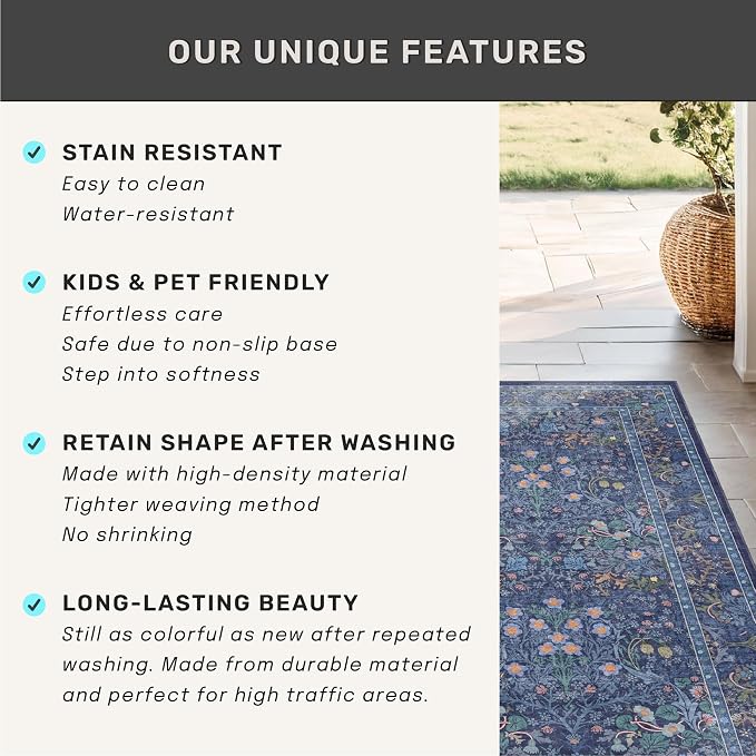 Dark Blue 2'6" x 10' Long Runner Rugs
