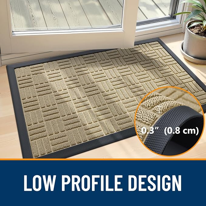 OLANLY Front Door Mat Outside Entrance 29.5x17, Heavy Duty Sturdy Natural