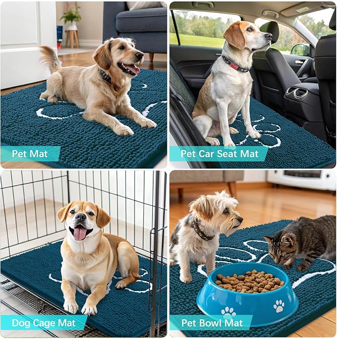OLANLY Dog Door Mat for Muddy Paws 70x32, Paw Print Design, Absorbs Moisture