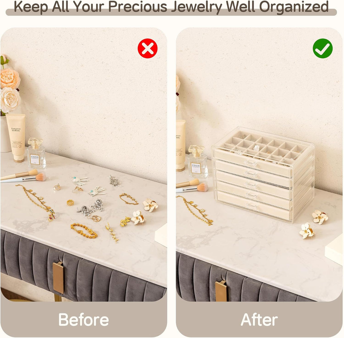 Frebeauty Acrylic Jewelry Box for Earring,Jewelry Organizer with 5 Drawers