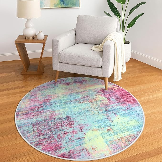 IOHOUZE Round Area Rug 5 Ft Circle Entryway Rugs Round Washable Door Mat Indoor