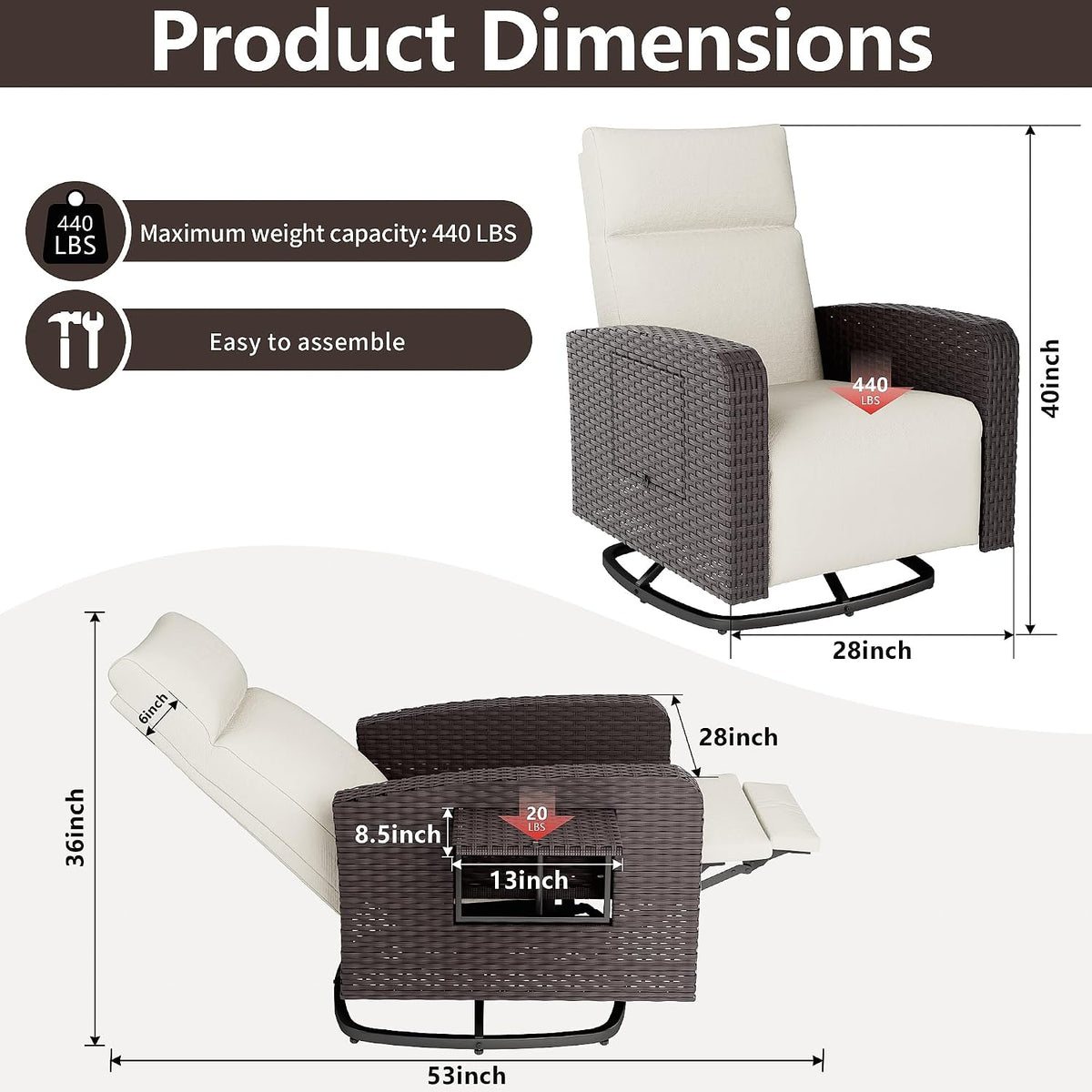 Outdoor Swivel Recliner Chair,Dual-Adjust Outdoor Patio Chair with Adjustable Backrest and Footrest,Wicker Patio Chair with Flip-Up Table for Living Rooms,Pools,Balconies,patios,courtyards