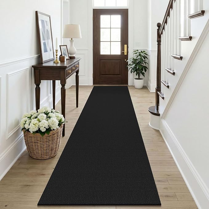 KOZYFLY Black Runners Rugs for Hallway 2.5'x10', Washable Runner Rug, Woven Non