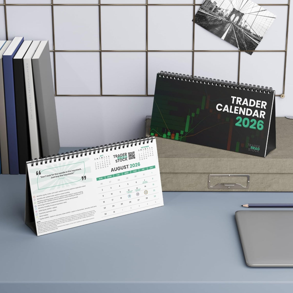 Premium Trader desk Calendar 2026 Standing Flip - Stock Market Planner with FOMC, PPI, CPI, Jobs Report (NFP), Market Holidays & Closures - 10x5 In Compact Trading 2026 Desk Calendar - Gifts for Stock Traders