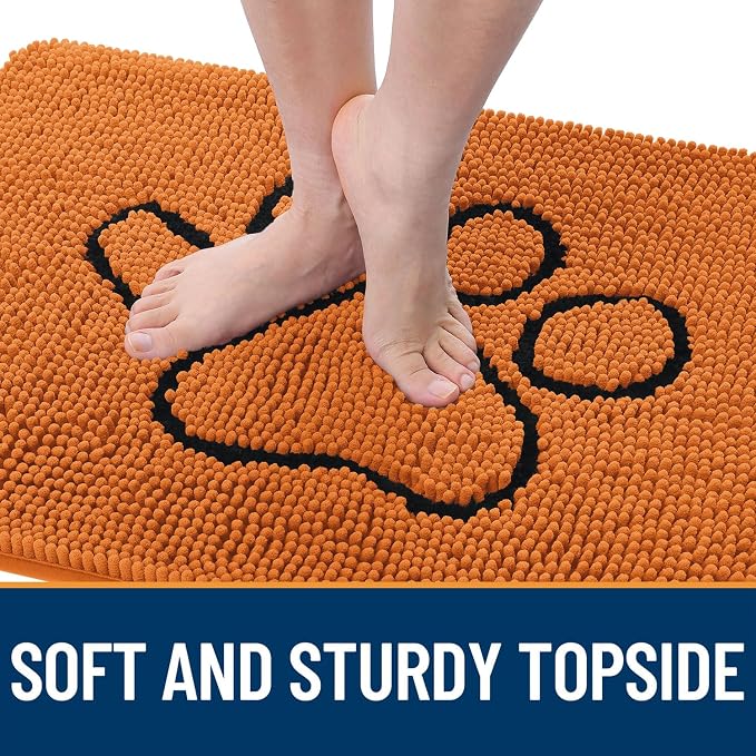 OLANLY Dog Door Mat for Muddy Paws 48x30, Paw Print Design, Absorbs Moisture