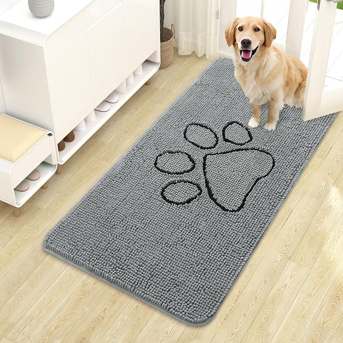 OLANLY Dog Door Mat for Muddy Paws 44x24, Paw Print Design, Absorbs Moisture