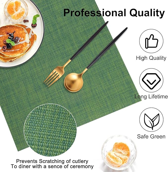 Vinyl Placemats Set of 4, PVC Woven Washable Non-Slip Table Mats, Heat