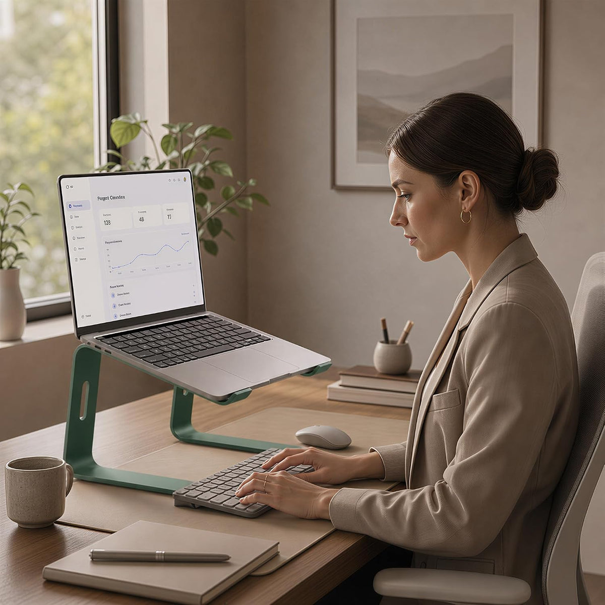 Orionstar Ergonomic Laptop Stand, Aluminum Riser, 10-15.6",Green