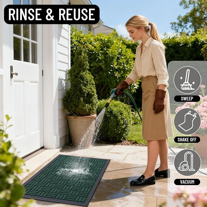 OLANLY Front Door Mat Outside Entrance 47x32, Heavy Duty Sturdy Natural Rubber