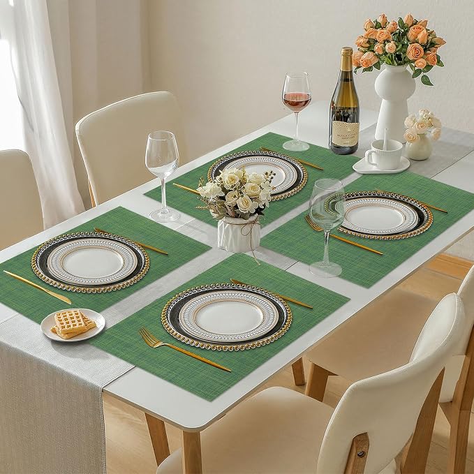 Vinyl Placemats Set of 4, PVC Woven Washable Non-Slip Table Mats, Heat