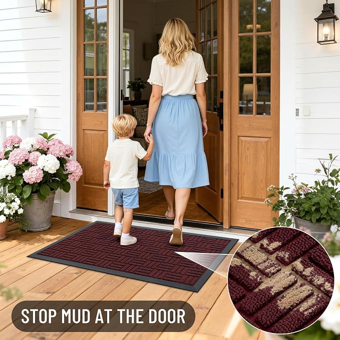 OLANLY Front Door Mat Outside Entrance 59x23, Heavy Duty Sturdy Natural Rubber