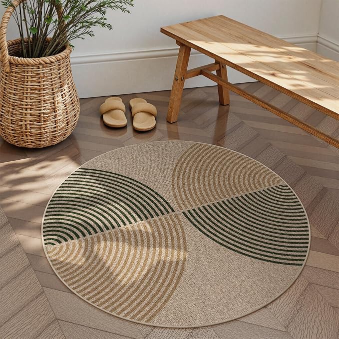 Lahome Enfys Modern Rainbow Round Entryway Rug 4ft, Circle Easy Jute Rug