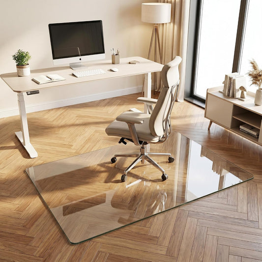Antok Tempered Glass Chair Mat, 36"x55" Office Chair Mat for Carpet & Hardwood Floor, 0.2" Heavy Duty & Scratch Resistant Desk Chair Mat, Rounded Corners & Polished Edges for Home, Office