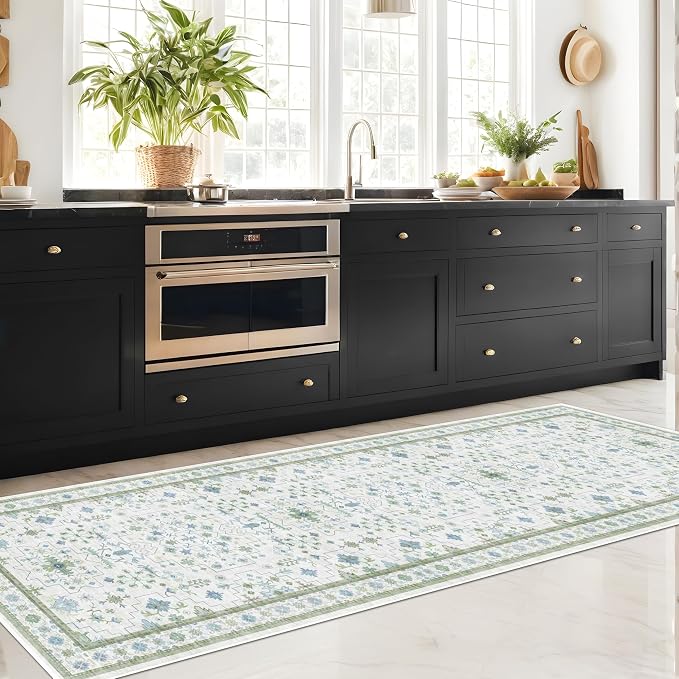 Hazo Haus Washable Oushak 2x8 Bathroom Runner Rug