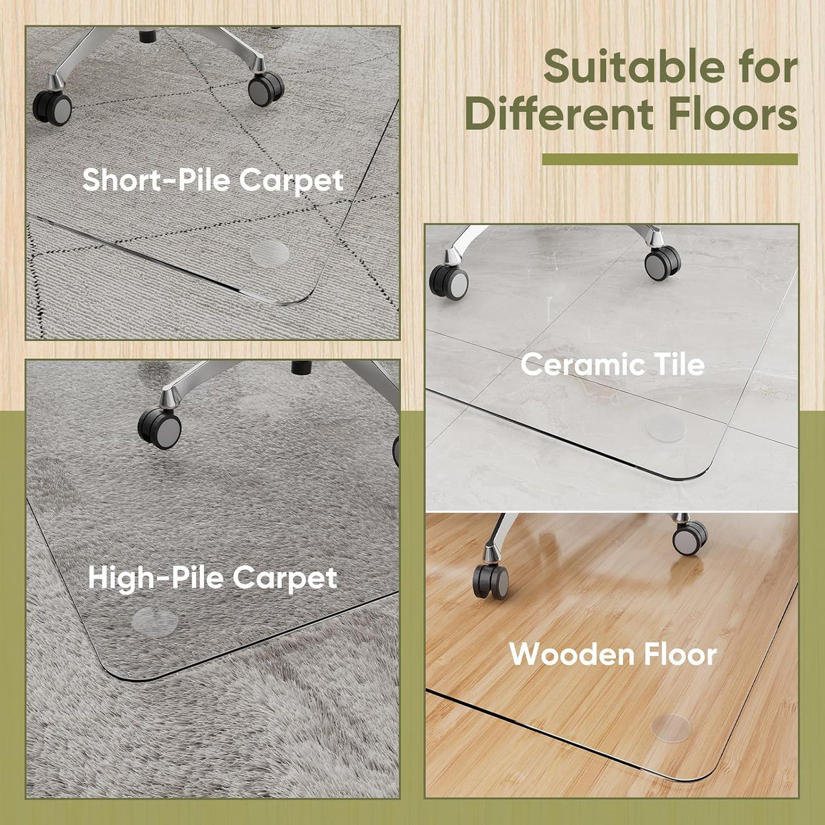 46" x 55" Glass Chair Mat for Carpet, 0.2" Thick Office Chair Mat