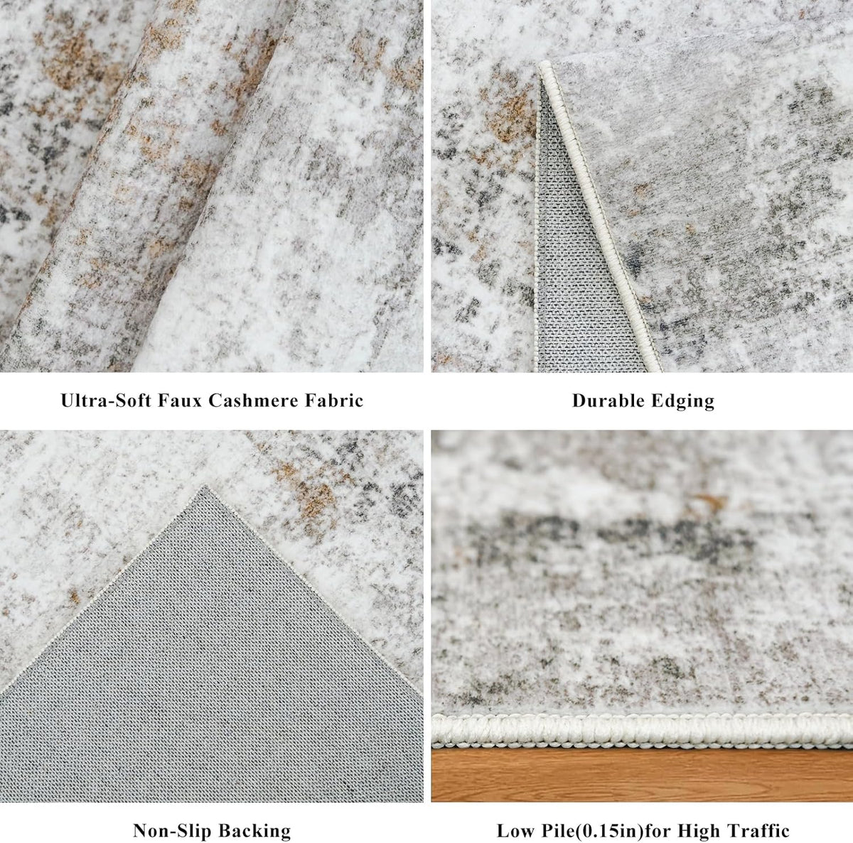 4x5 Washable Area Rugs for Entryway - Non-Slip Low-Pile Indoor Carpet with Rubber Backing for Kitchen, Bathroom,Bedroom, Living Room, Modern Abstract Neutral Soft Mat (Beige Grey)