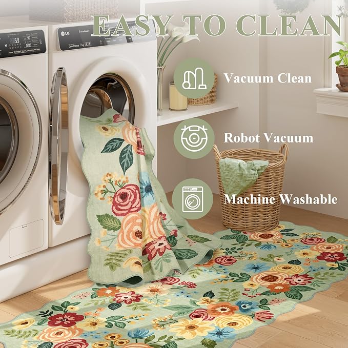 DUKINO 2x4 Washable Runner Rugs, Non Slip Floral Print Entryway Rug