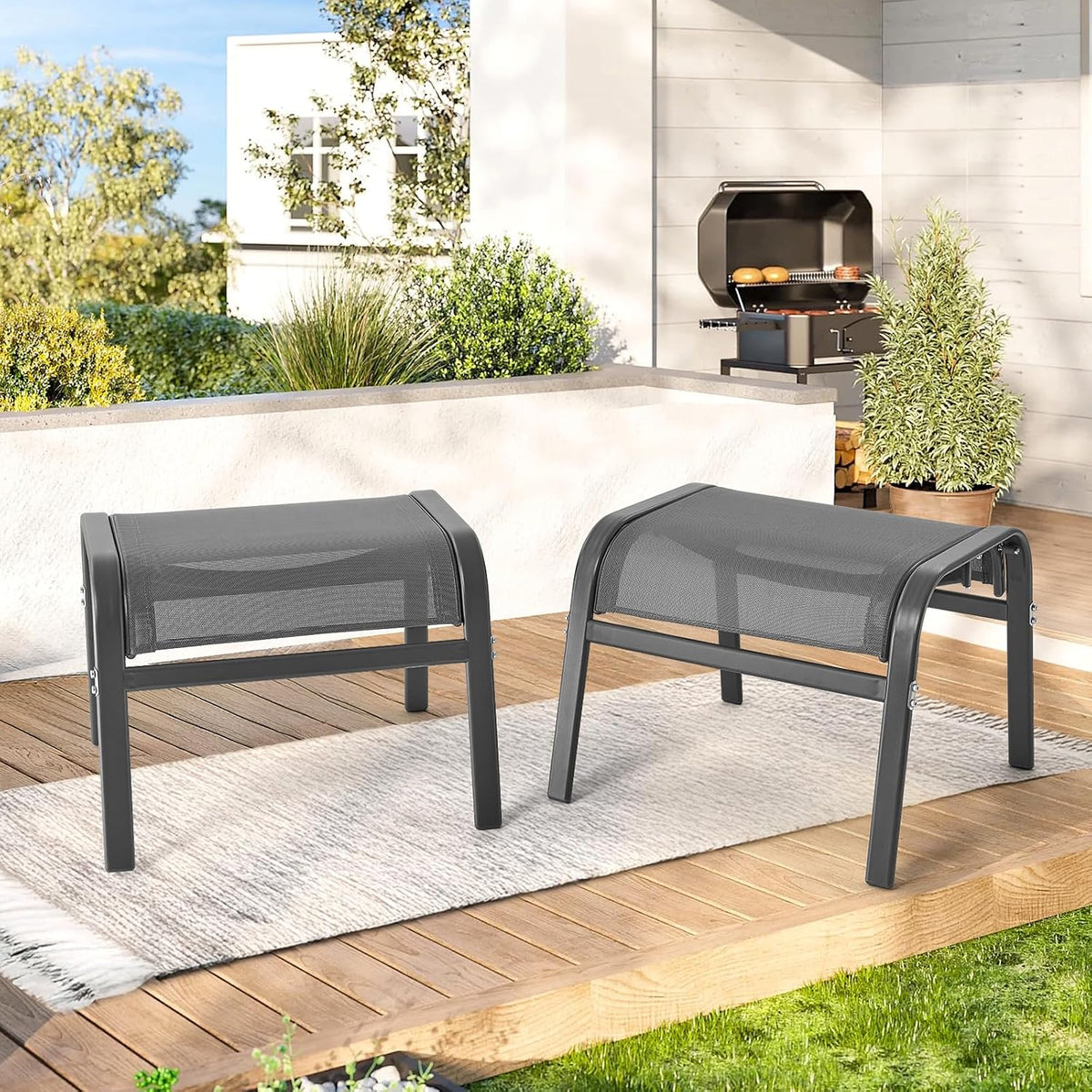 ONBRILL Outdoor Ottoman Set of 2, Oversized Outdoor Foot Rest, Grey