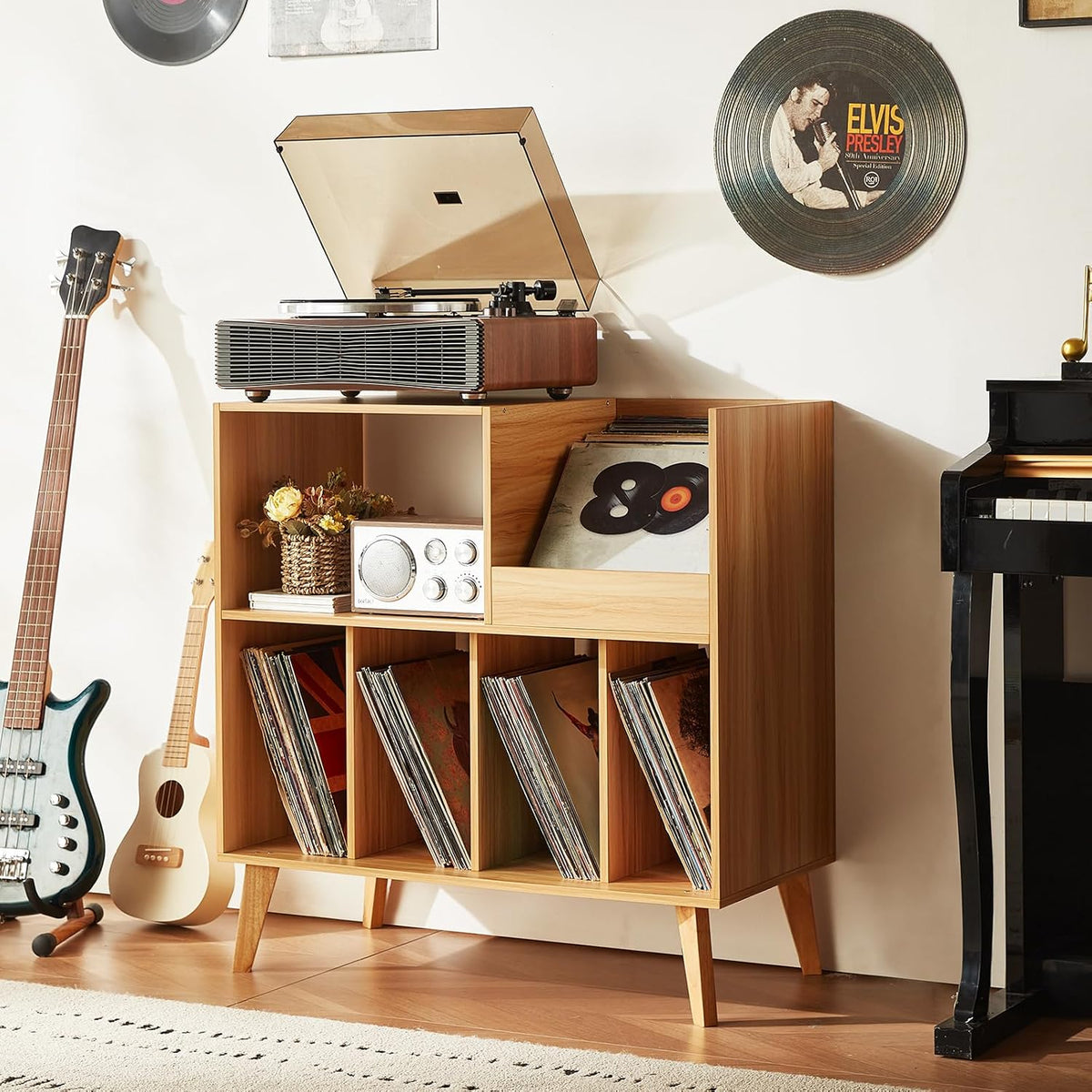 LELELINKY Large Record Player Stand Holds Up to 300 Albums
