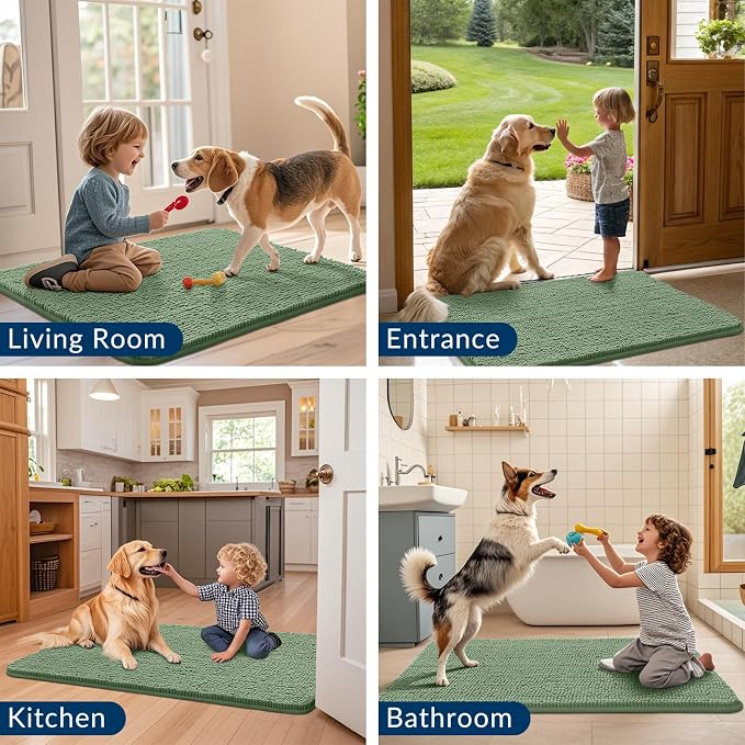 Smiry Dog Door Mat for Muddy Paws 40x32, Absorbent Dirt Trapper, Non-Slip